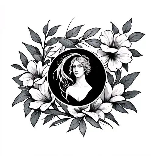 Virgo Zodiac Sign Symbol Intertwined With Flowers And Leave