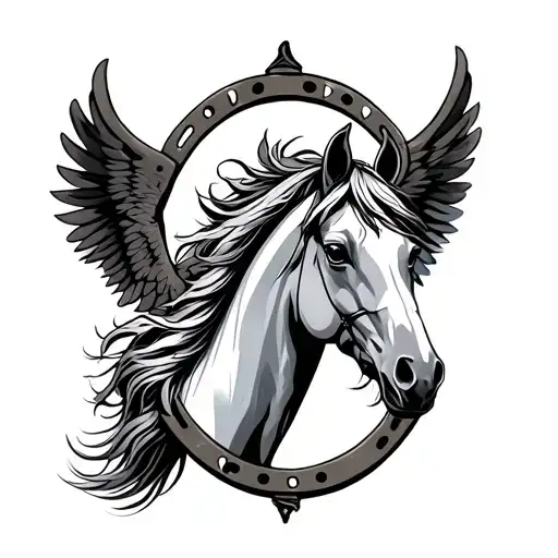 A Horse Facing Eastward With A Horseshoe Over It With Phoenix Wings