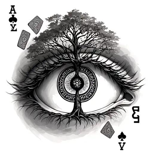A Tree In An Eye Surrounded By Playing Cards