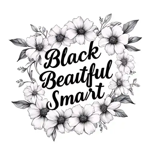 Black Beautiful And Smart With Flowers Around It Written In Cursive Letters
