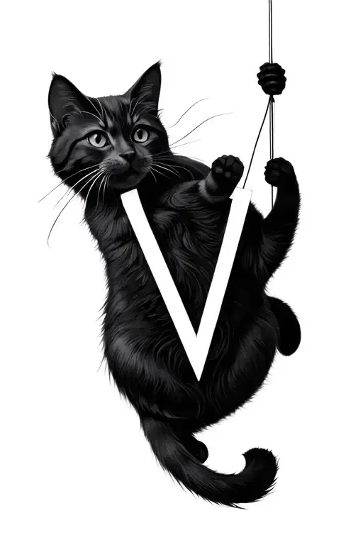 A Minimalist Cat That Plays With A String And The Shape Of The String Makes The Letter V