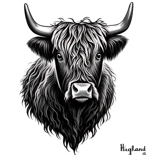 Highland Cow Head Fluffy Drawing