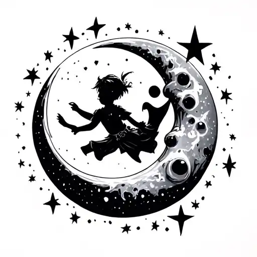 Peter Pan Shadow Stars Moon Boy Flying To Wards Stars