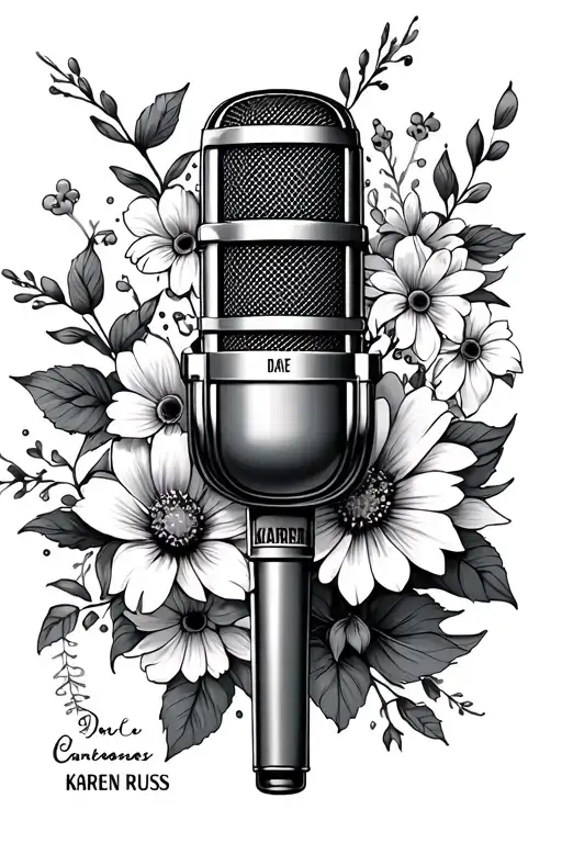 A Microphone With Flowers Intertwined And Karen Russ In Writing As Well As A Date