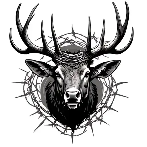 Elk Head With Barbed Wire Wrapped