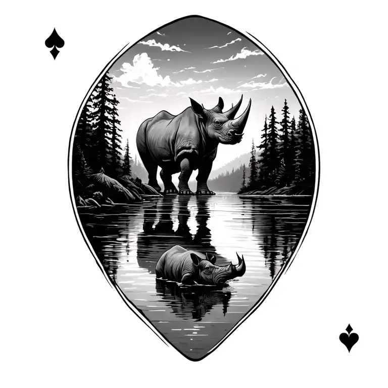 Rhino Playing Cards And Lake Scene