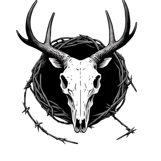 Simple Elk Skull With Barbed Wire Wrapped In Shed