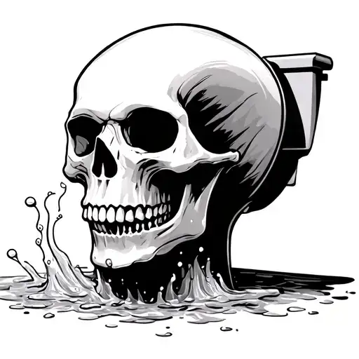 Skull Getting Flushed Down A Toilet