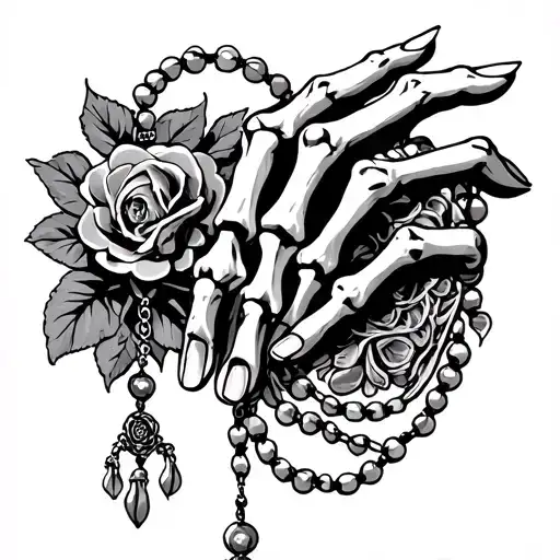 Skeleton Hand Tatto With A Rosary