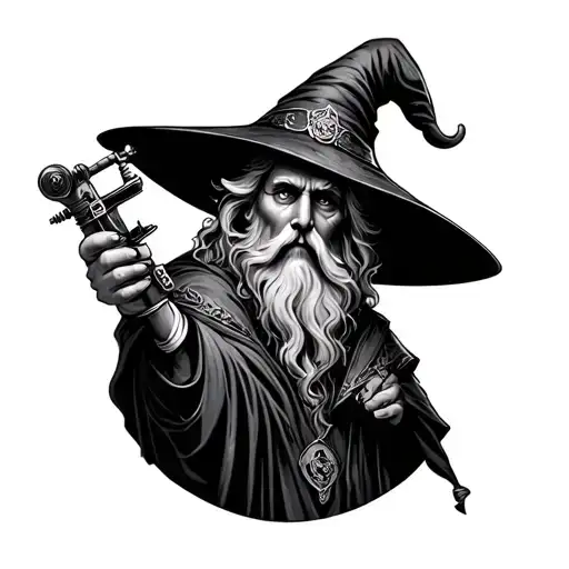 Wizard Holding Tattoo Machine