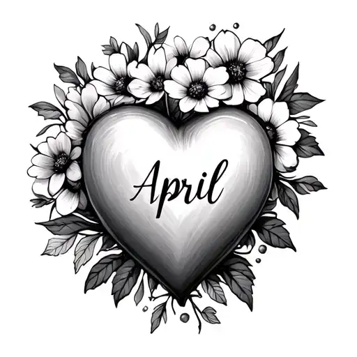 Heart With The Month Of April Flowers Around It