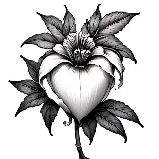 Detailed Line Work Bleeding Heart Flower Spinal