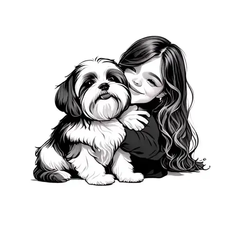 Long Hair Girl Hugging Shih Tzu Dog
