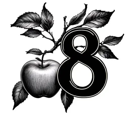 Apple Branch With Number 8 Made Entirely Of Intricate