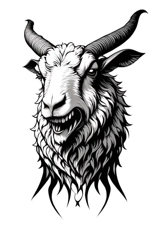 Black Sheep Demon Face Line Art