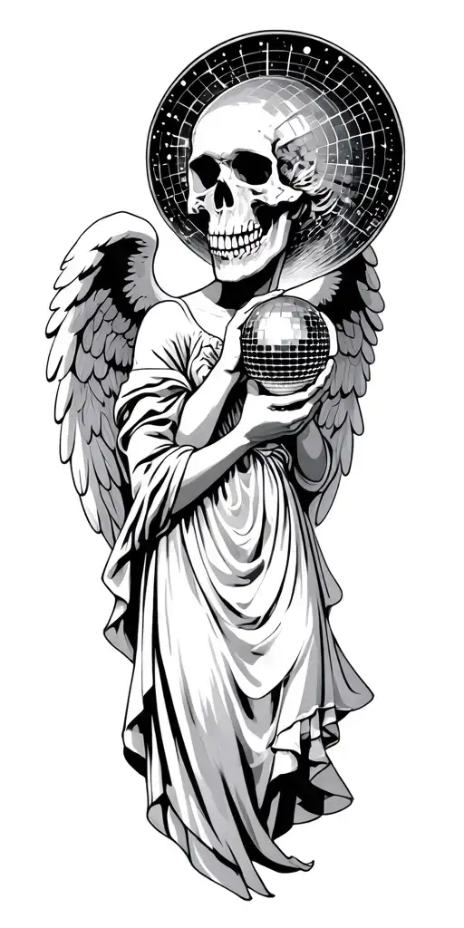 Guardian Angel Holding A Disco Ball Morphing Skull