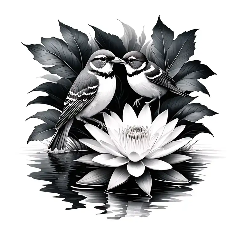 Sparrows And Water Lilly's Small And Delicate