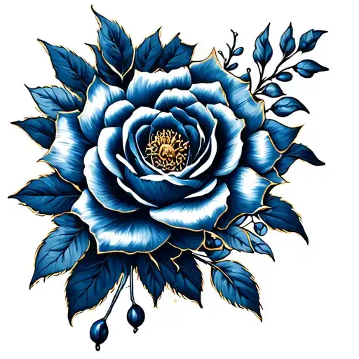 Blue Ink Tattoo With Gold Outline