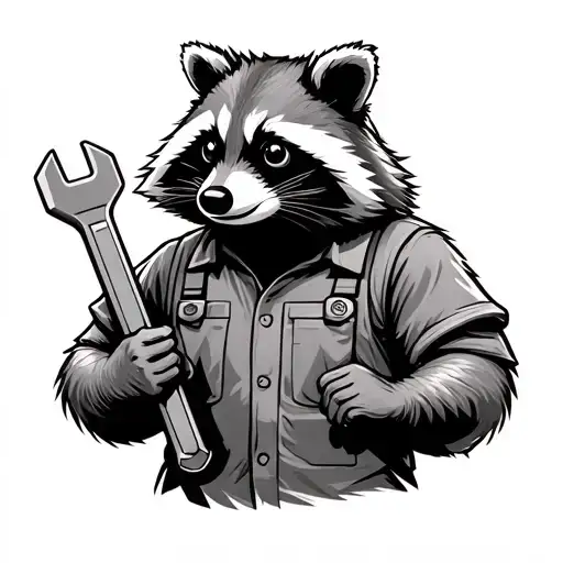 Raccoon Holding A Torque Wrench In His Hands Wearing Work Clothes