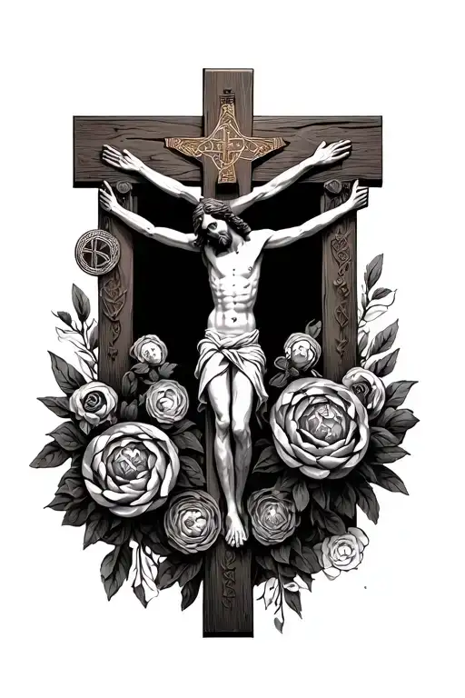 Crucifixion And Jesus Christ Surrounded By Symbols