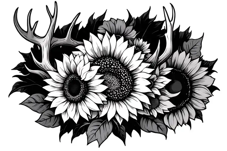 Sunflowers Wrapped In Antlers Fineline On Hip