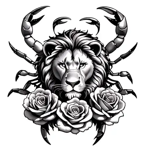 Leo Lion Cancer Crab Surrounded By Roses