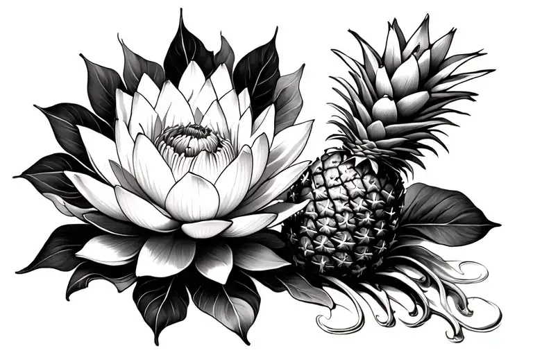 Pineapple Surrounded By Lotus