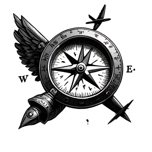 Compass With Small Aeroplane Flying Around It