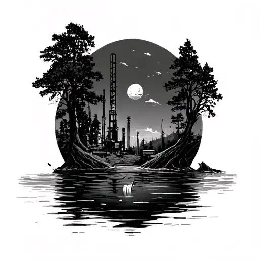 Mother Nature Crying Into A Lake While Being Slowly Destroyed By The Industrial World