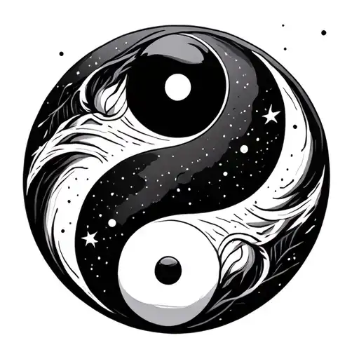 Couples Yin And Yang Symbol Incorporated Within Universe Elements