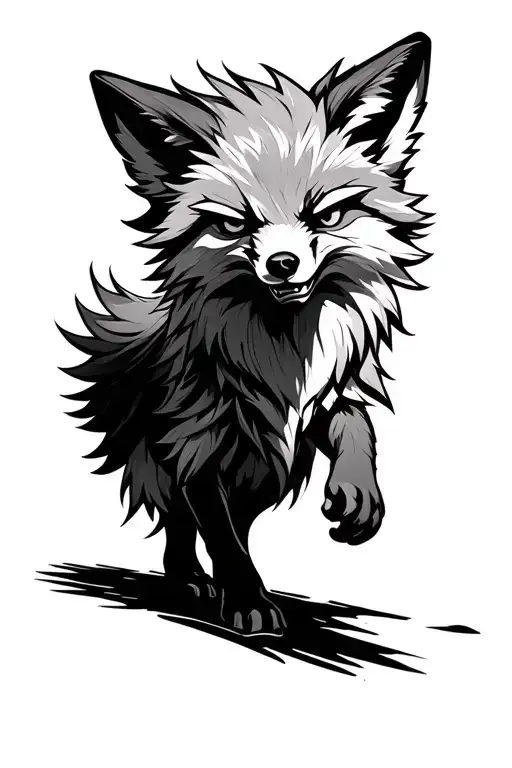 Walking Angry Fox All Body Little Lines