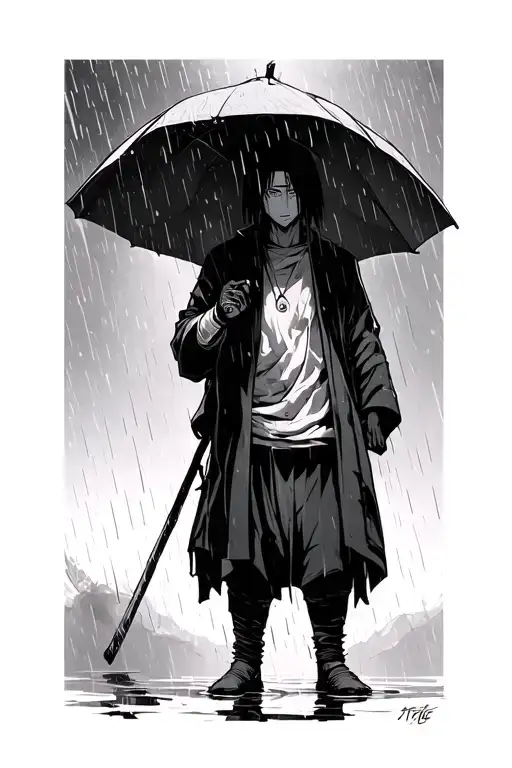 Obito Uchiha Standing In The Rain Without His Hand