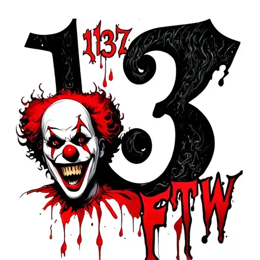 Number 13 In Blood With An Evil Clown And Ftw In Old English Text