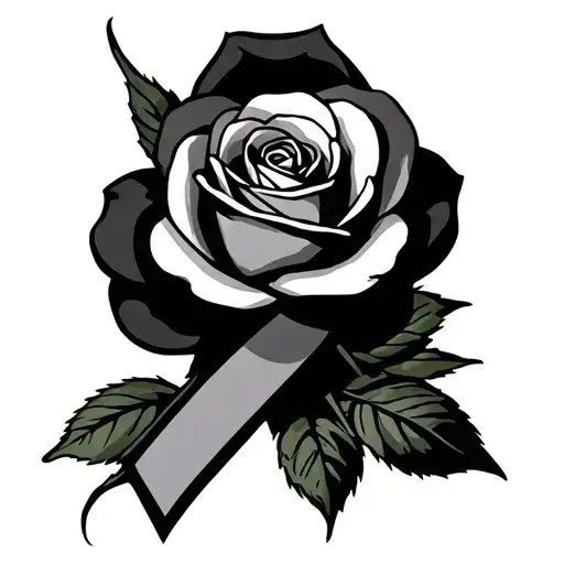 Brest Cancer Ribbon With Rose Intertwined