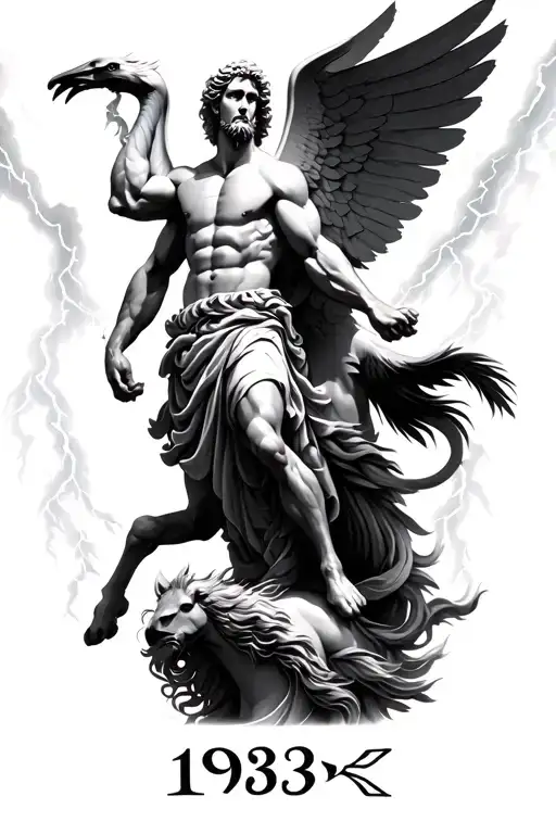 Zeus With Lightning Storm With Pegasus And 1983 In Roman Numerals At The Bottom