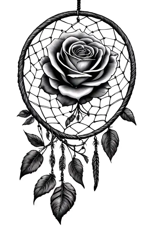 Dreamcatcher With Rose Tattoo Design