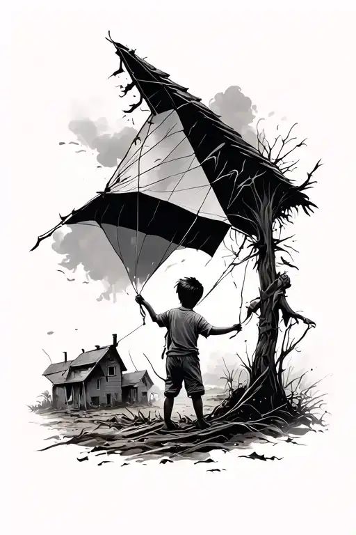 Slum With Boy Releasing Kite