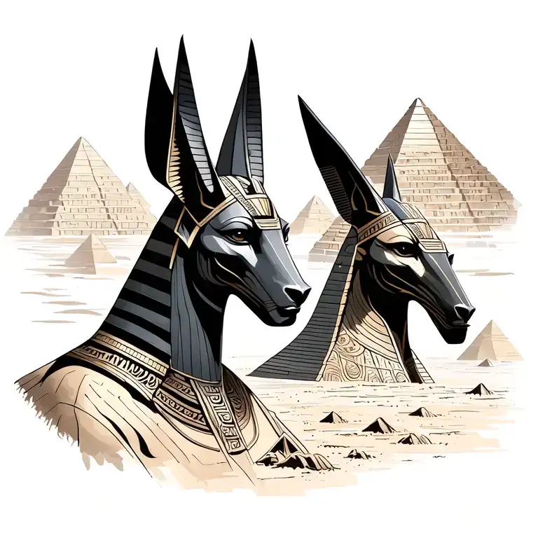Horus And Anubis With Pyramids