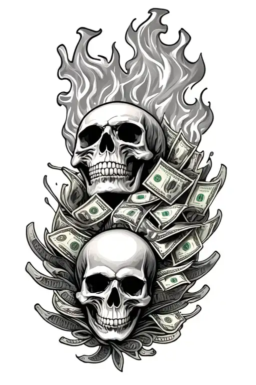 Money Skulls And Fire