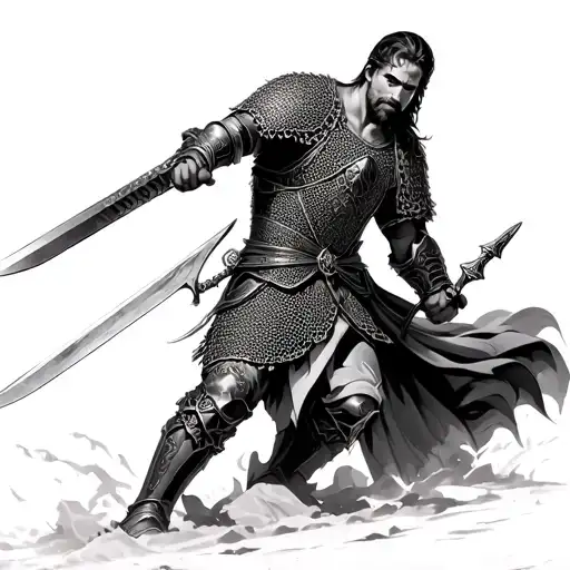 Christian Warrior Wielding His Sword In Chain Mail Armor