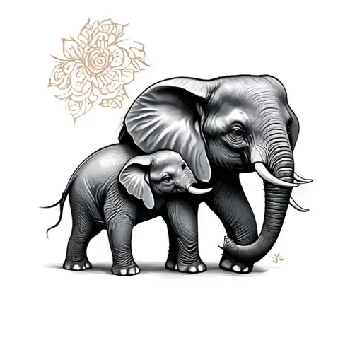 Mom And Baby Elephant