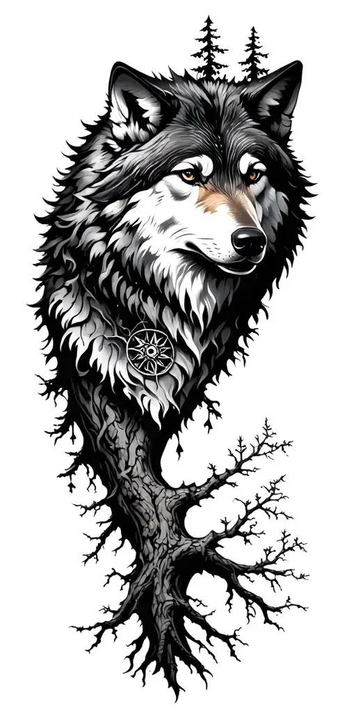 Wolf Tree Of Life Compas Mountains