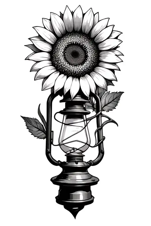 Miners Lamp With Sunflower Behind It