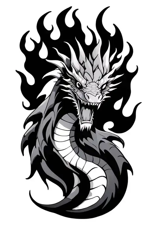 Dragon Fire With Flames In Modern Tribal