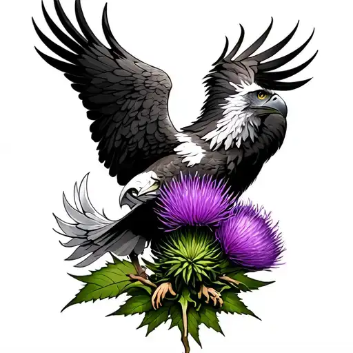 Iron Eagle Holding Purple Thistle In Its Talons