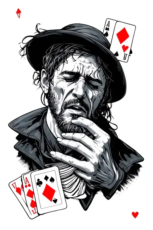 Man Weeping Holding Playing Cards