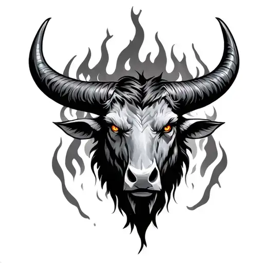 Minotaur Head With Fire Eyes Surrounded