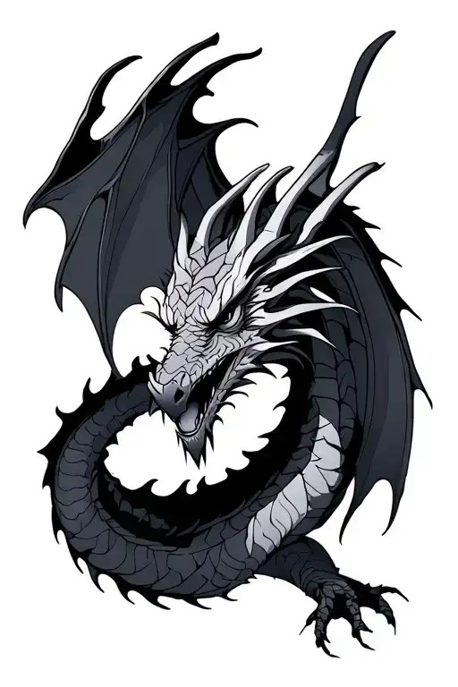 Dragon With Half Body Gothic Style And Line Style