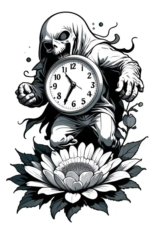 Ghost Holding A Speedometer While Running On A Flower Like Clock