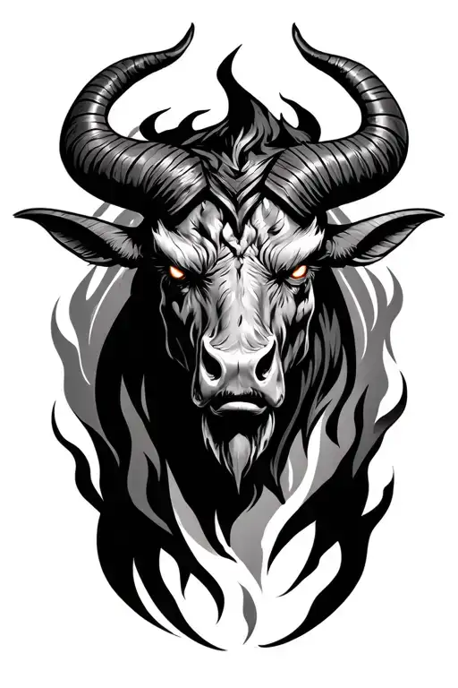 Minotaur Head With Fire Eyes Surrounded